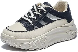 Sneakers for Women Lace Up Platform Non Slip Sports Shoes Breathable Hollow-Out Leather Running Shoes for Stylish Running Shopping