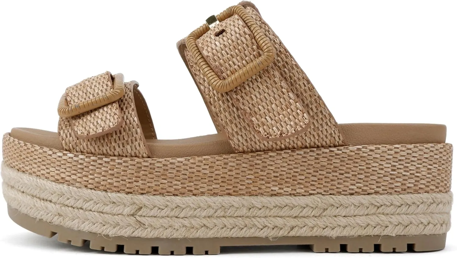 Soda “Funny” ~ Women Round Toe Double Buckle Strap Slip-On Platform Wedge Sandal