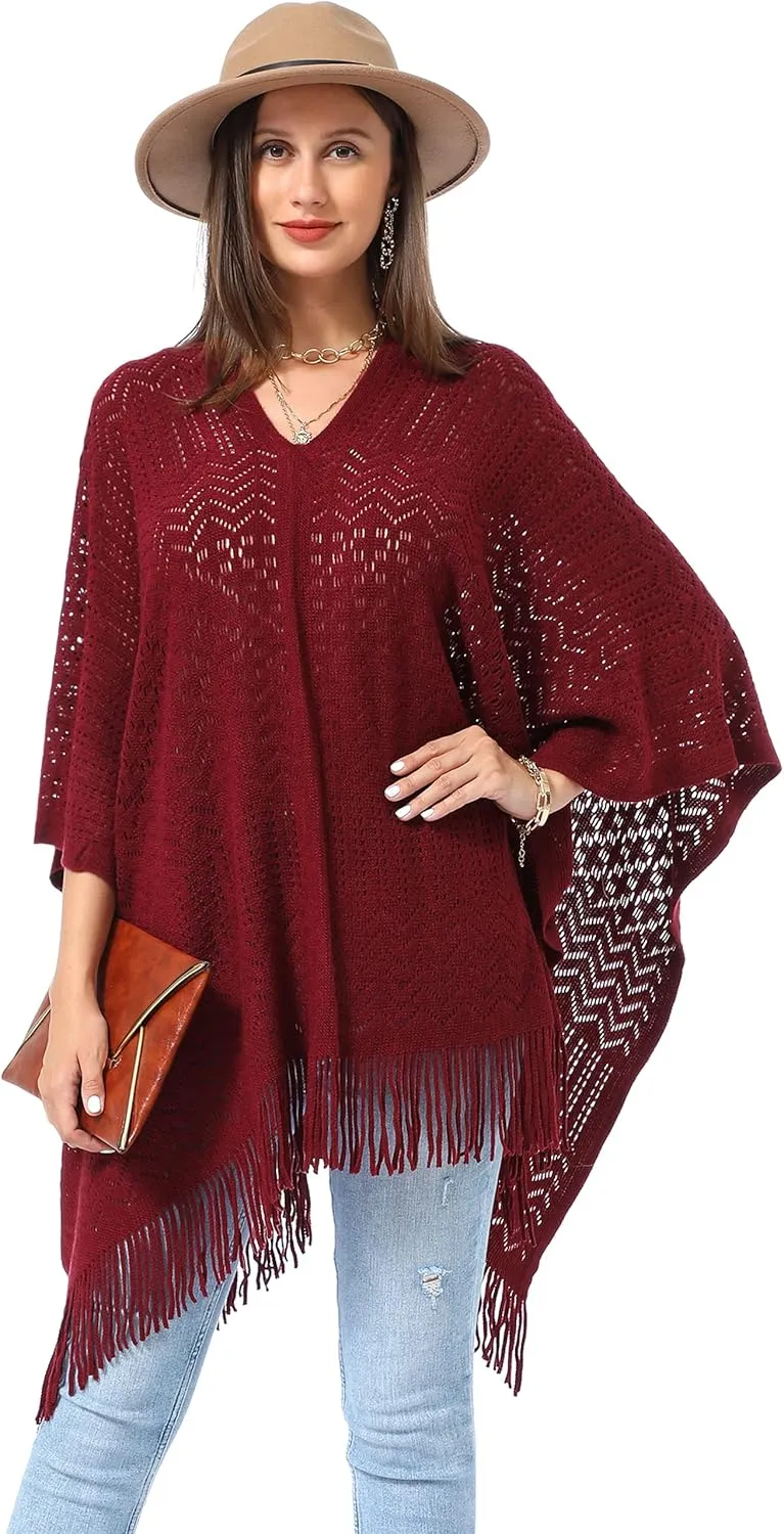 Soul Young Knitted Poncho Sweater for Women Ladies Pullover Wraps Cozy Topper shawl Cape
