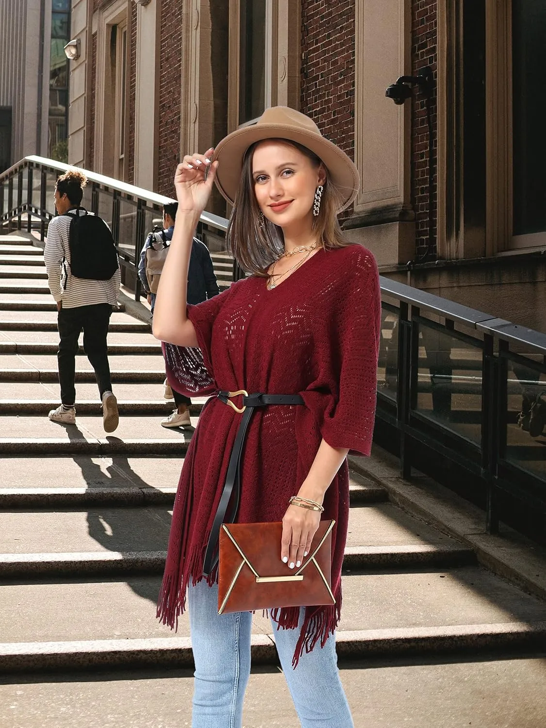 Soul Young Knitted Poncho Sweater for Women Ladies Pullover Wraps Cozy Topper shawl Cape