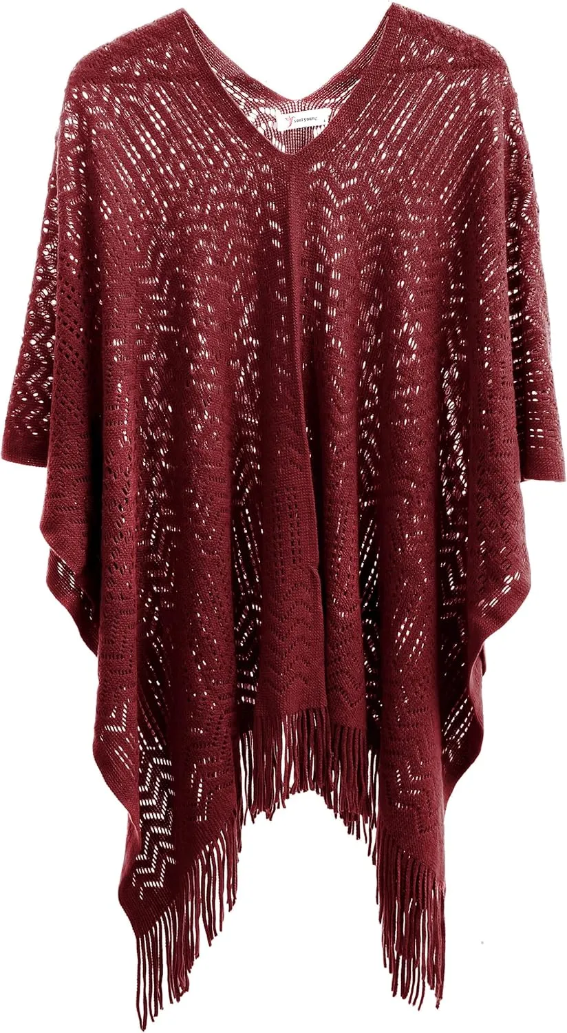 Soul Young Knitted Poncho Sweater for Women Ladies Pullover Wraps Cozy Topper shawl Cape