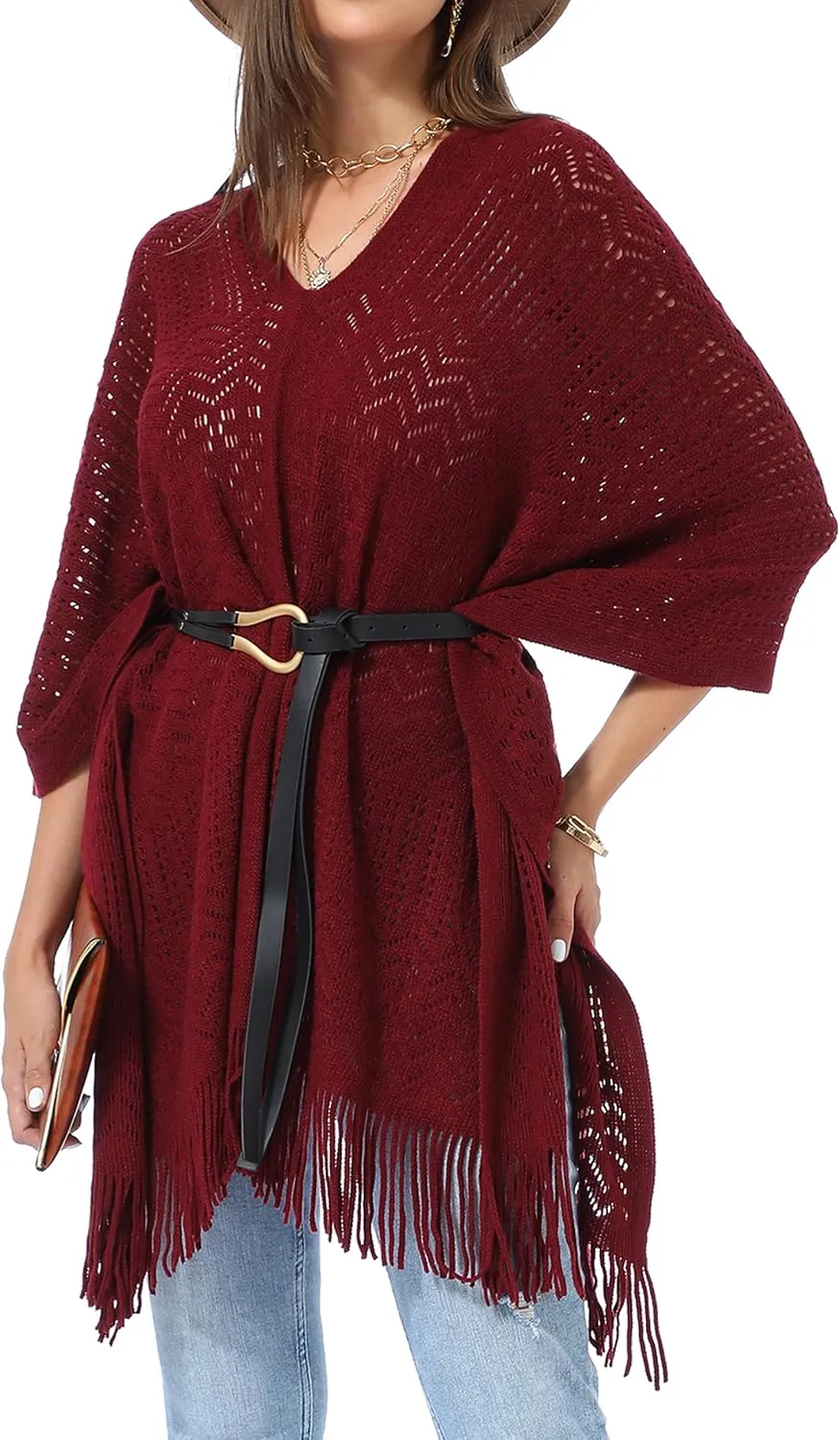 Soul Young Knitted Poncho Sweater for Women Ladies Pullover Wraps Cozy Topper shawl Cape