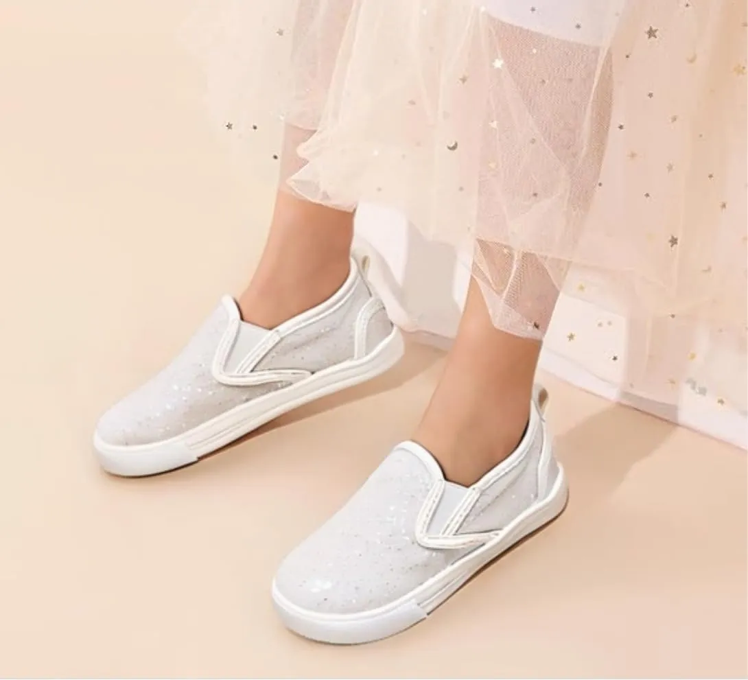 Sparkly Sneakers for Girls 3-12 Years Slip-On Comfort Fit Casual Princess Shoes