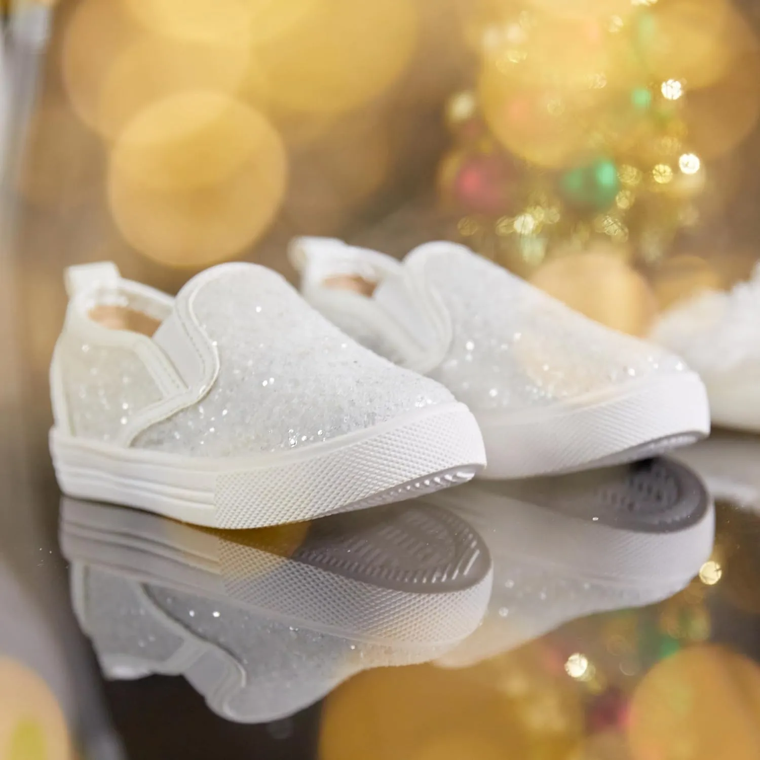 Sparkly Sneakers for Girls 3-12 Years Slip-On Comfort Fit Casual Princess Shoes