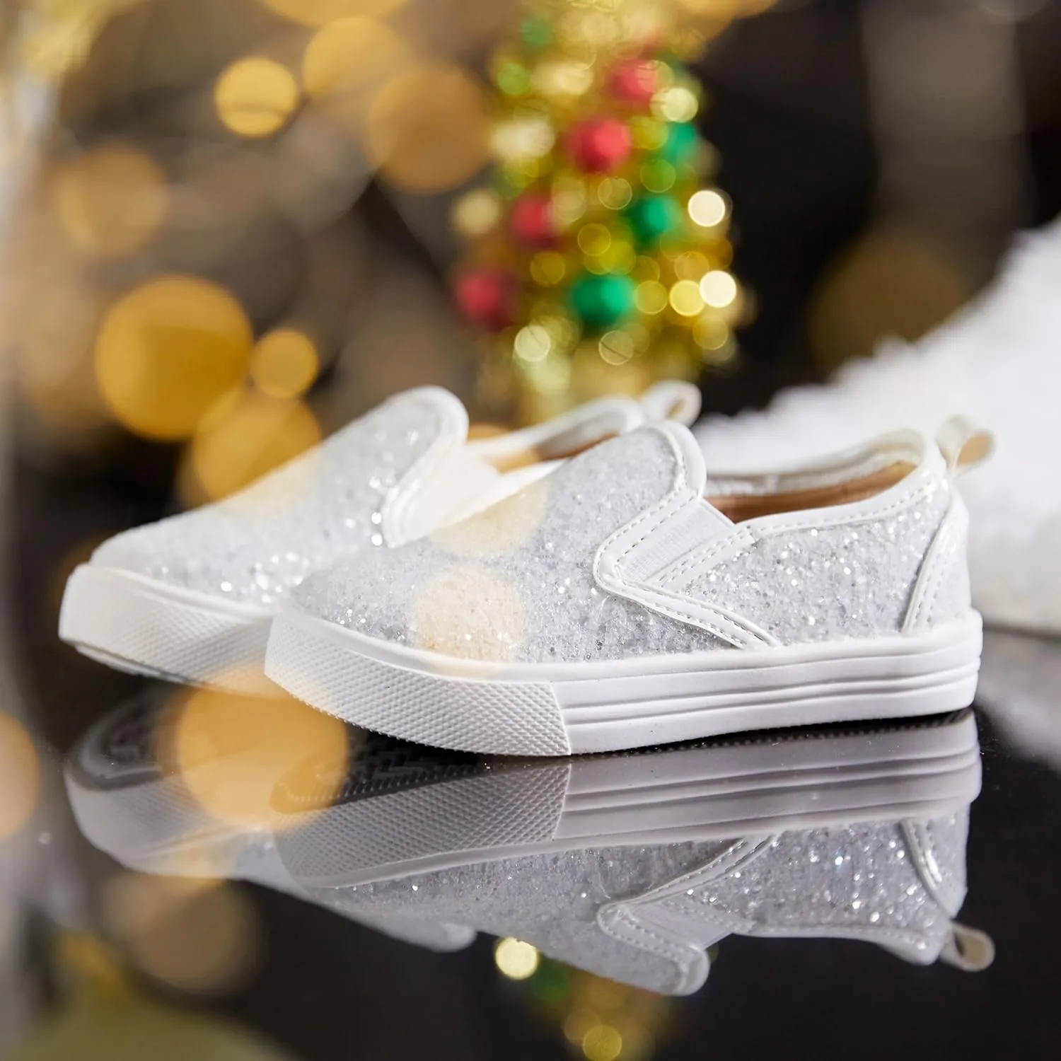 Sparkly Sneakers for Girls 3-12 Years Slip-On Comfort Fit Casual Princess Shoes