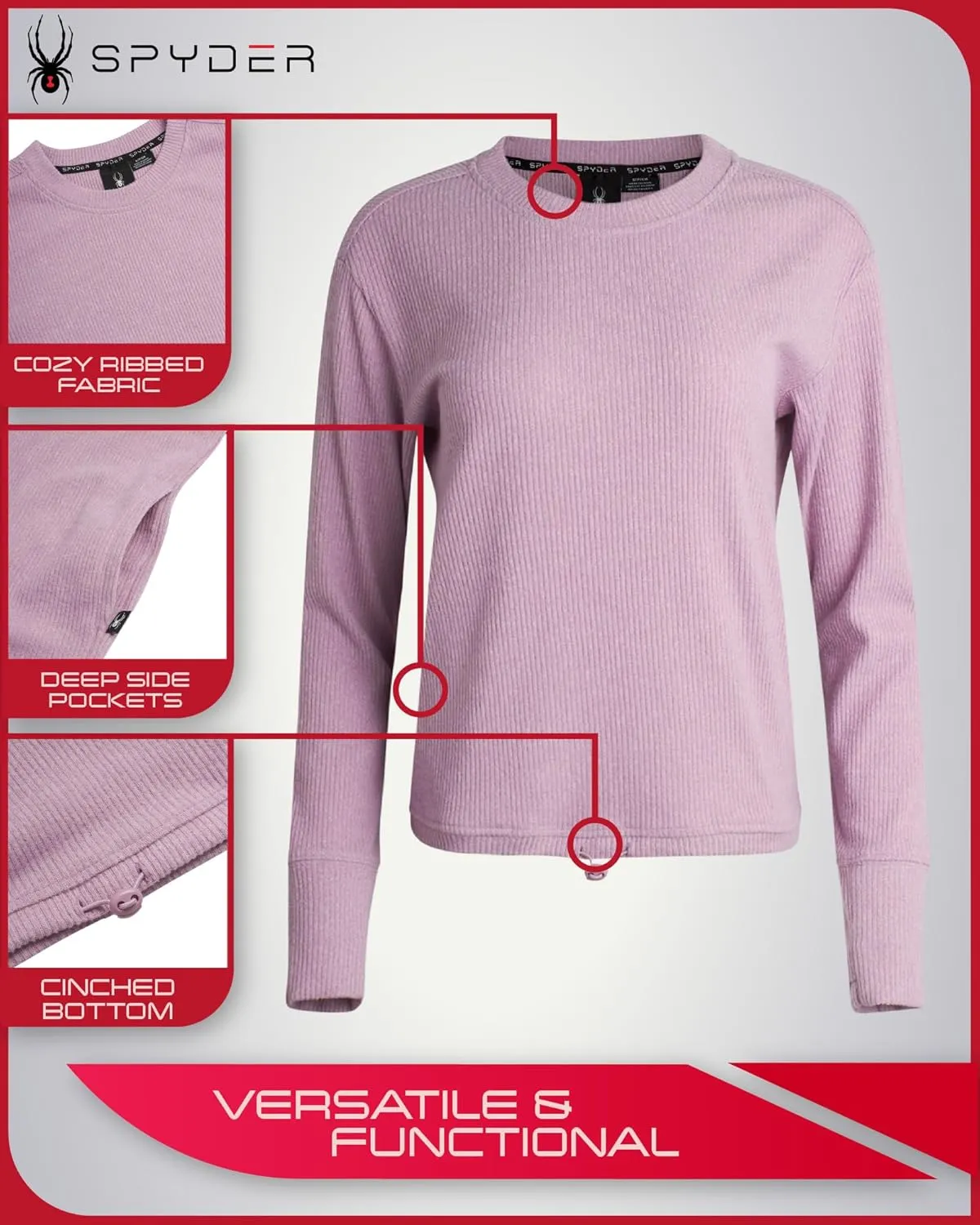 Spyder Women's Crewneck Fleece Sweatshirt - Cozy Ribbed Pullover Sweater with Adjustable Cinched Bottom and Thumbhole (S-XL)