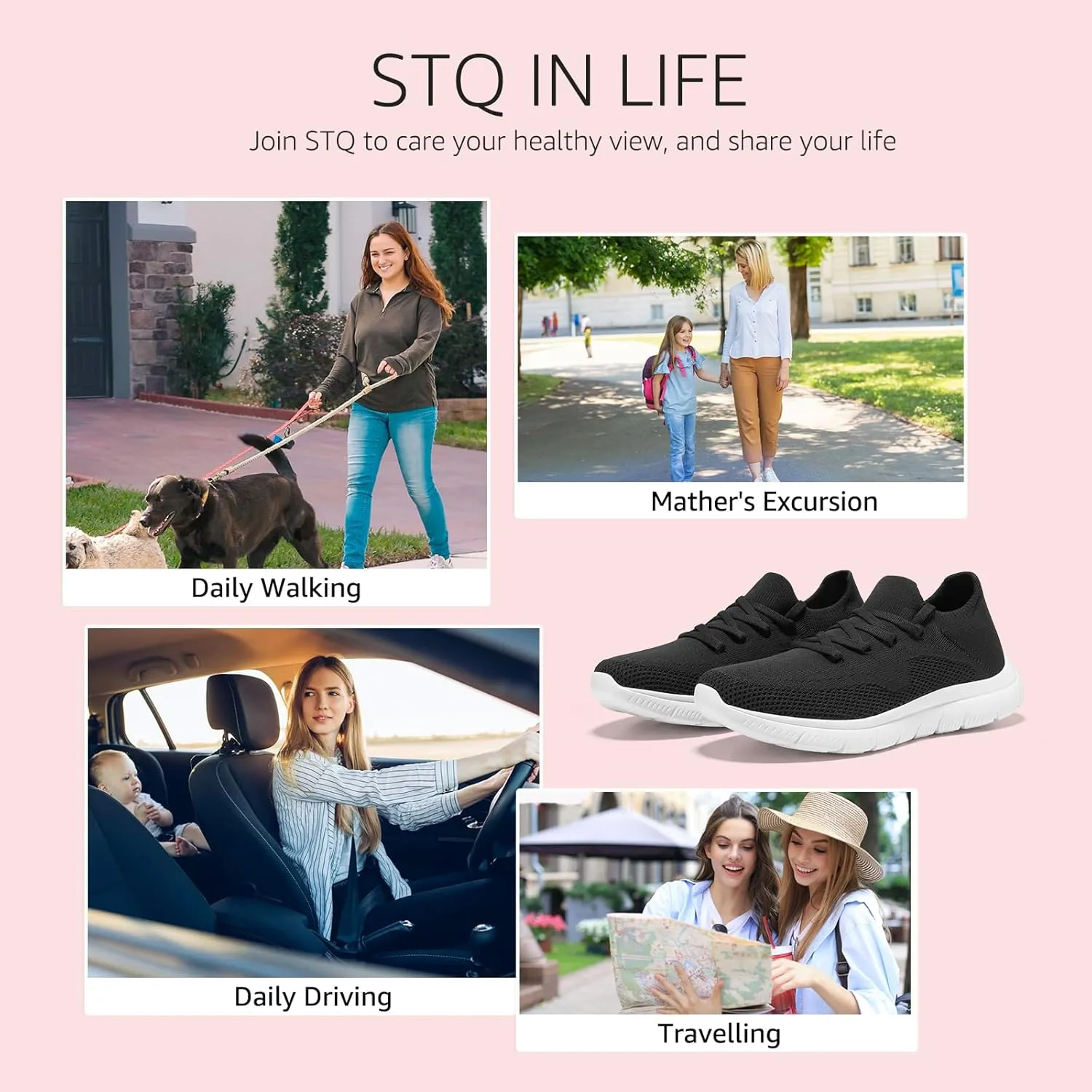 STQ Tennis Shoes Womens Slip on Walking Sneakers for Gym Workout