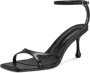 Strappy Heels for Women Stiletto Heels Summer Wedding Sandal Kitten Square Toe Black Nude Gold