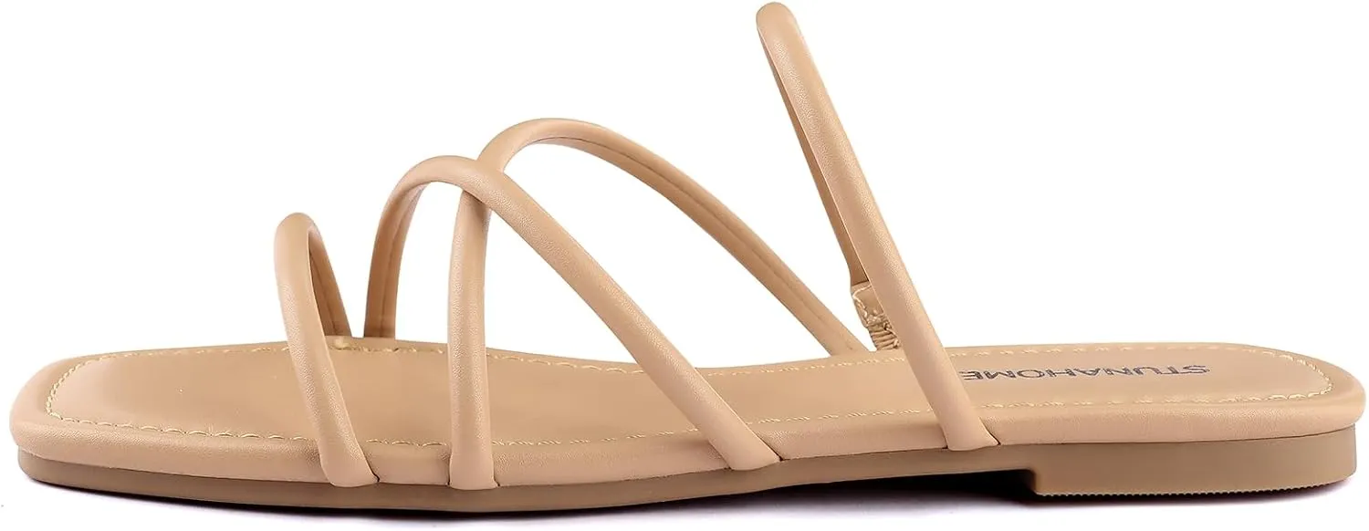 STUNAHOME Women's Rhinestone Thong Flat Sandals Open Toe Slide Sandals with Square Toe Bling Strap