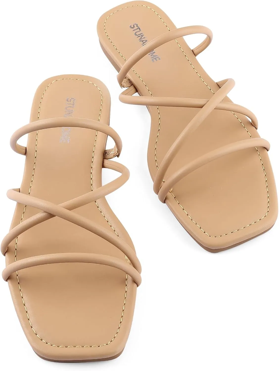 STUNAHOME Women's Rhinestone Thong Flat Sandals Open Toe Slide Sandals with Square Toe Bling Strap