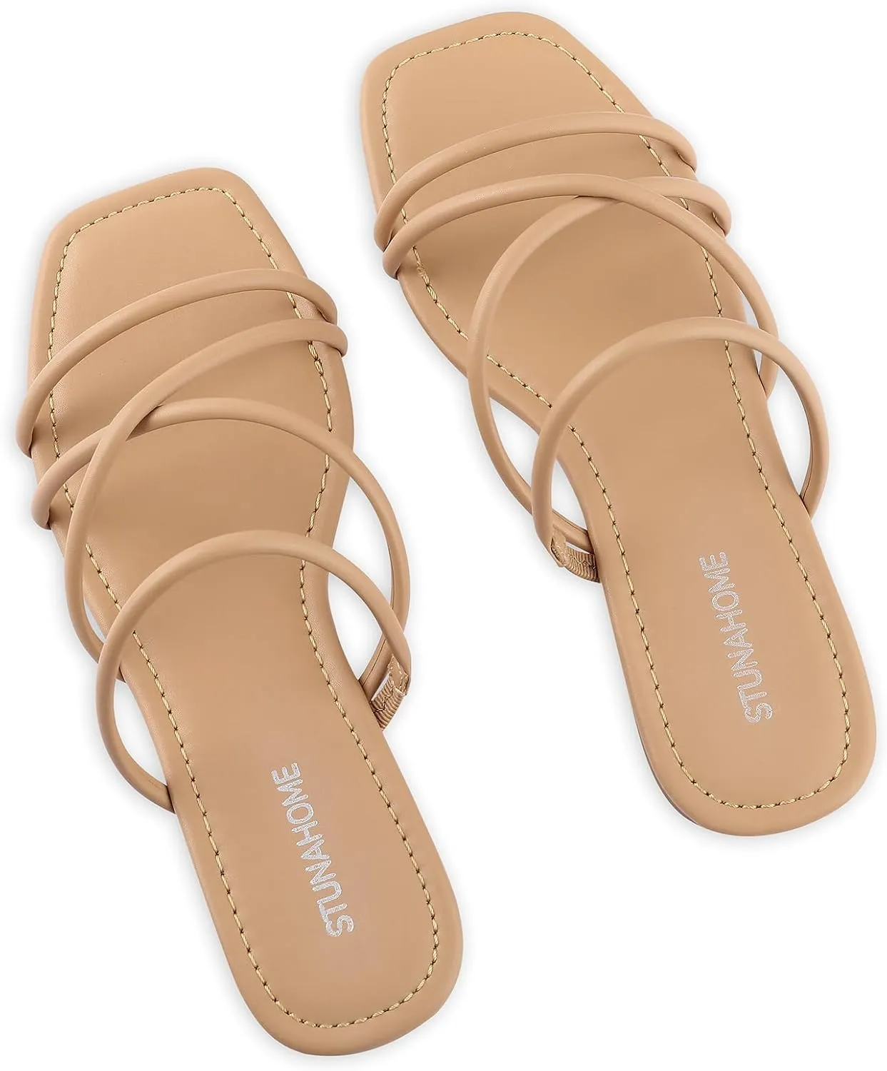 STUNAHOME Women's Rhinestone Thong Flat Sandals Open Toe Slide Sandals with Square Toe Bling Strap