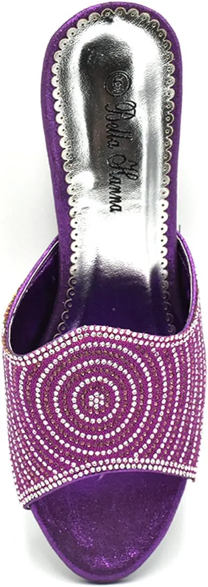 Stylish & Comfort Women Low Heel Fashion Rhinestones Glitter Bling Open Toe Slip On Sandals/Sleepers Disley