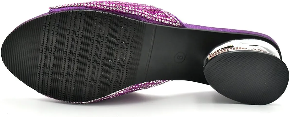 Stylish & Comfort Women Low Heel Fashion Rhinestones Glitter Bling Open Toe Slip On Sandals/Sleepers Disley
