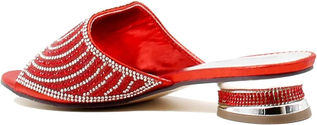 Stylish & Comfort Women Low Heel Fashion Rhinestones Glitter Bling Open Toe Slip On Sandals/Sleepers Disley