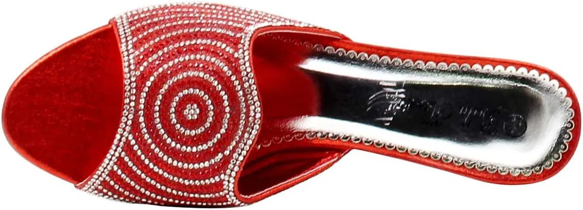 Stylish & Comfort Women Low Heel Fashion Rhinestones Glitter Bling Open Toe Slip On Sandals/Sleepers Disley