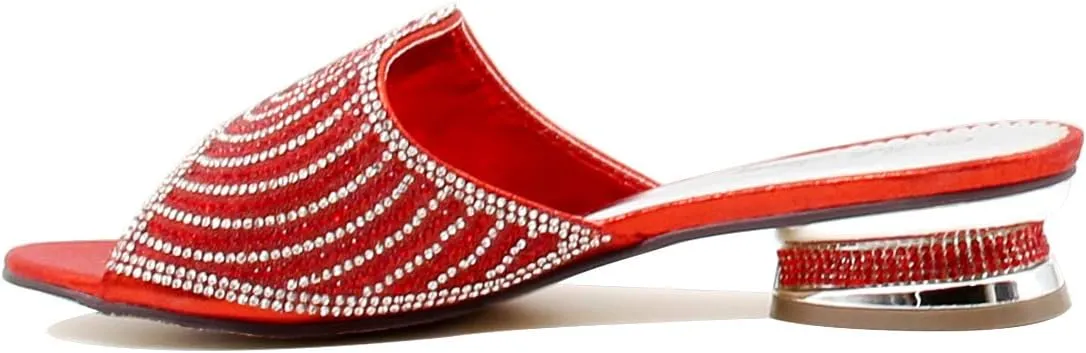 Stylish & Comfort Women Low Heel Fashion Rhinestones Glitter Bling Open Toe Slip On Sandals/Sleepers Disley