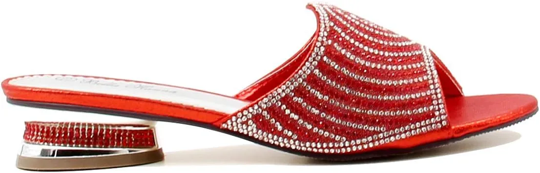Stylish & Comfort Women Low Heel Fashion Rhinestones Glitter Bling Open Toe Slip On Sandals/Sleepers Disley