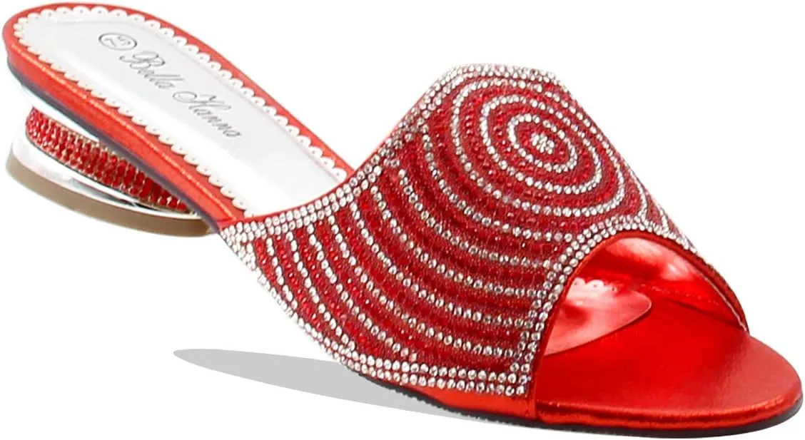Stylish & Comfort Women Low Heel Fashion Rhinestones Glitter Bling Open Toe Slip On Sandals/Sleepers Disley