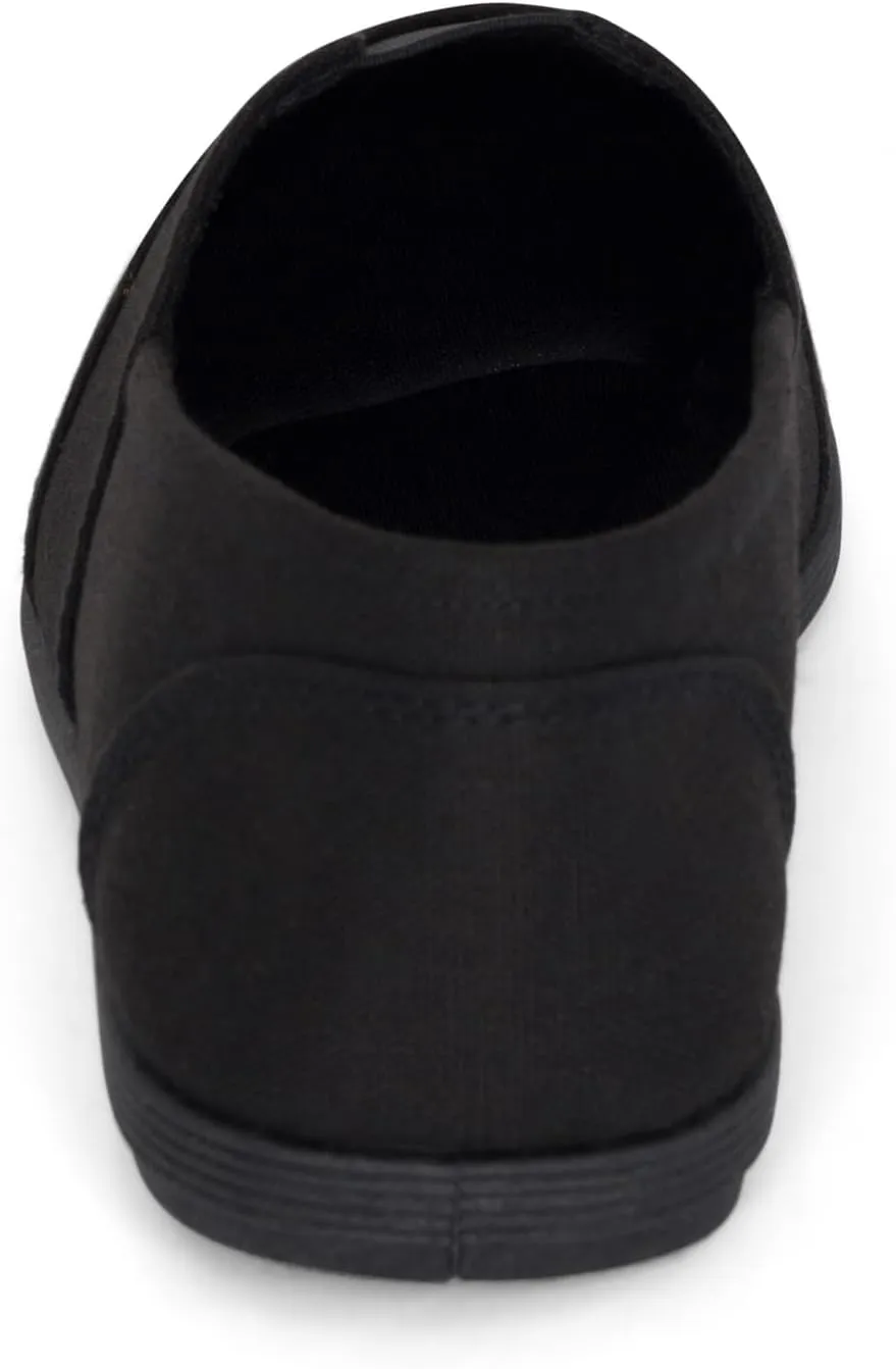 STYLISH S Comet ~ Women's Linen Seam Front Slip-On Flats Memory Foam Gel Insole (All Black Linen, 7.5)