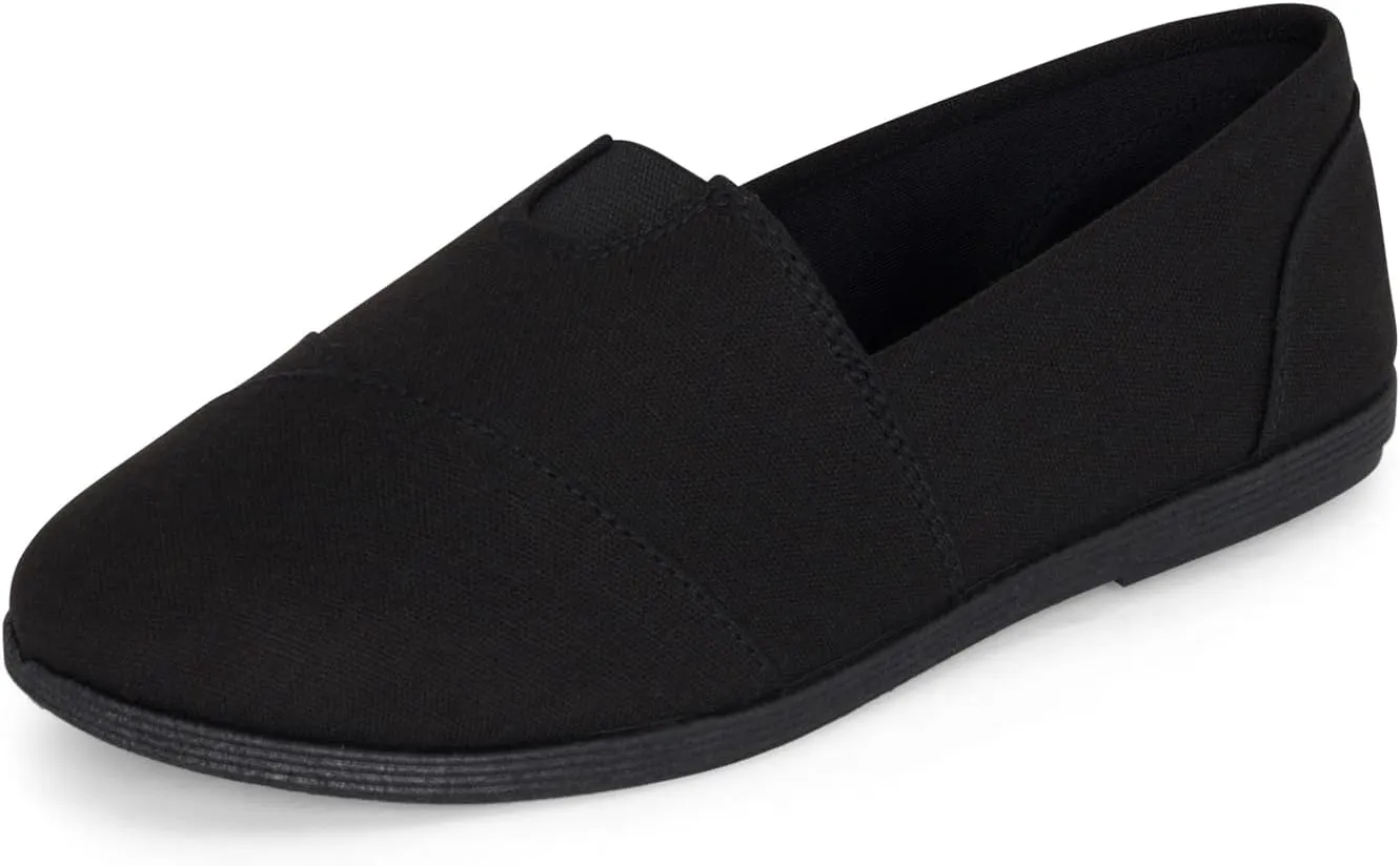 STYLISH S Comet ~ Women's Linen Seam Front Slip-On Flats Memory Foam Gel Insole (All Black Linen, 7.5)