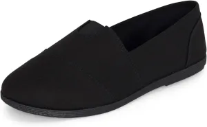 STYLISH S Comet ~ Women's Linen Seam Front Slip-On Flats Memory Foam Gel Insole (All Black Linen, 7.5)