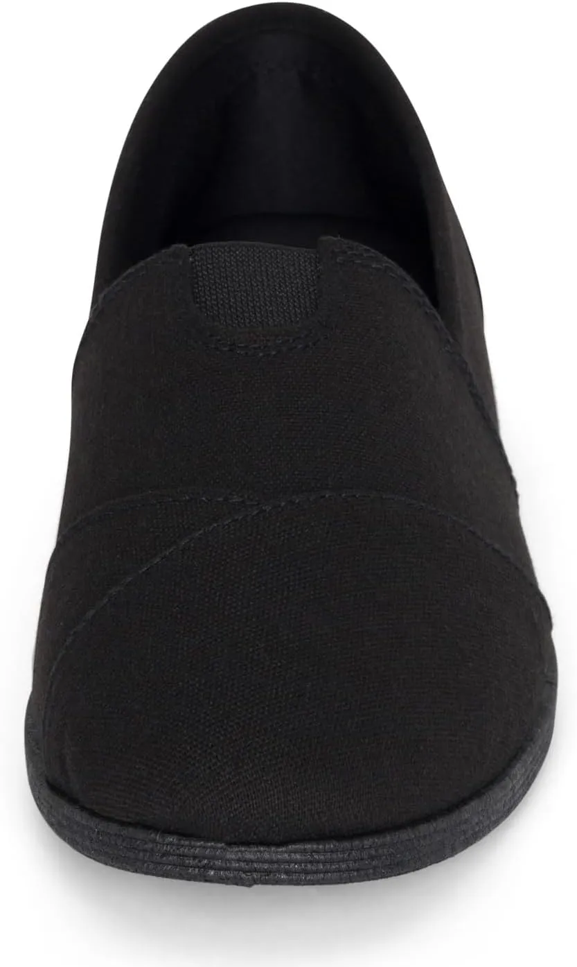 STYLISH S Comet ~ Women's Linen Seam Front Slip-On Flats Memory Foam Gel Insole (All Black Linen, 7.5)