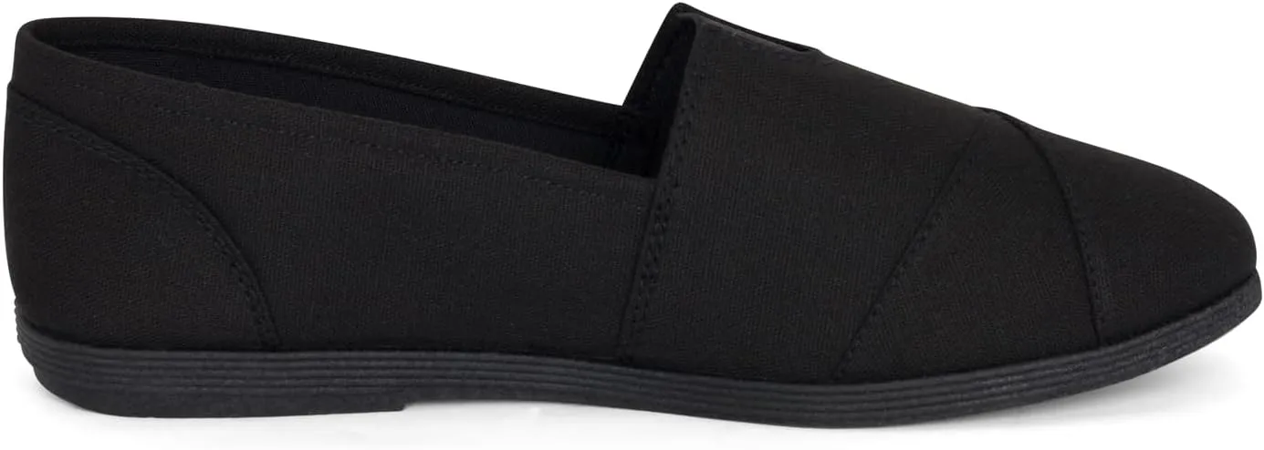 STYLISH S Comet ~ Women's Linen Seam Front Slip-On Flats Memory Foam Gel Insole (All Black Linen, 7.5)