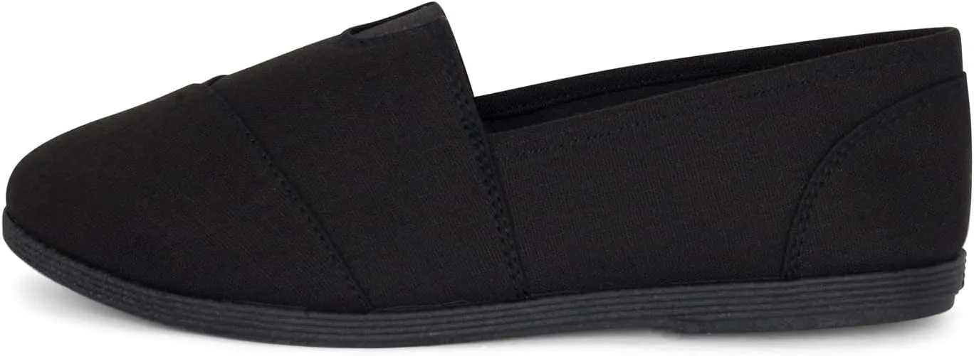 STYLISH S Comet ~ Women's Linen Seam Front Slip-On Flats Memory Foam Gel Insole (All Black Linen, 7.5)