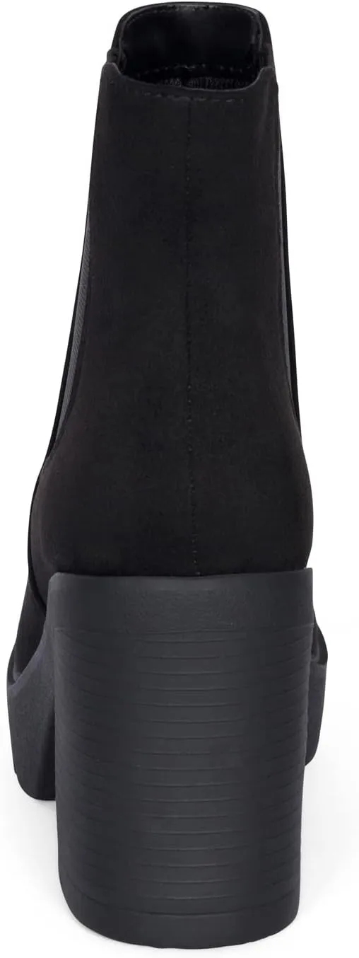 STYLISH S DIVINE - Womens Chuncky High Heel Round Toe Platform Chelsea Ankle Boots