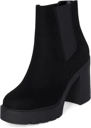 STYLISH S DIVINE - Womens Chuncky High Heel Round Toe Platform Chelsea Ankle Boots
