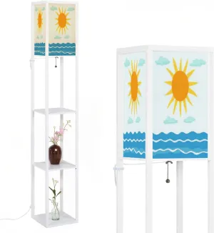 Sun Sky sea Flat Floor Lamps with Shelves, Modern Standing Lamp Narrow Corner Display Bookshelf Lamp for Living Room, Bedroom, Office Decor