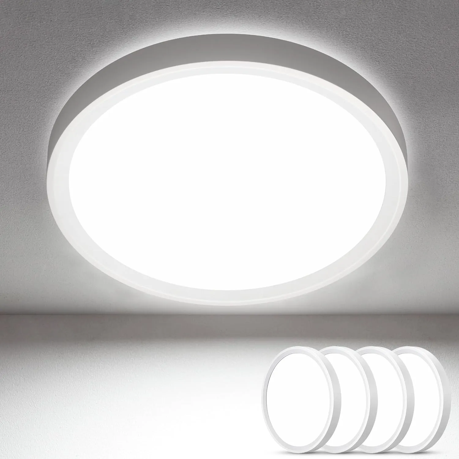 SunRider 4-Pack 9 Inch LED Flush Mount Ceiling Light, 2300LM, 5000K Daylight White, 20W Dimmable Modern Slim Round Flat Ceiling Lights for Hallway