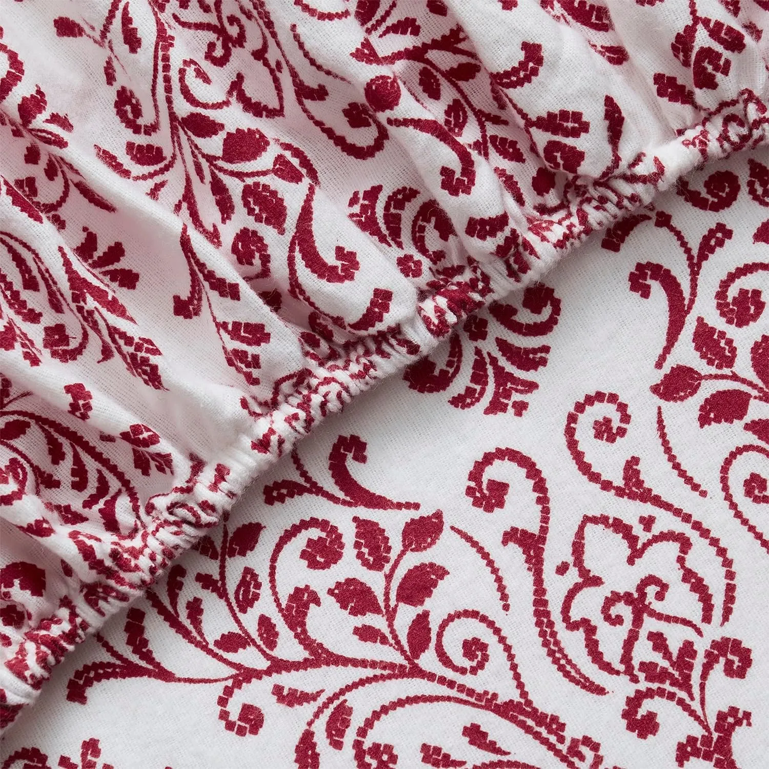 Tahari Home - Queen Sheets, 4-Piece Cotton Flannel Bedding with Matching Pillowcases, Brushed for Extra Softness, Cozy Home Decor (Damask Red, Queen)