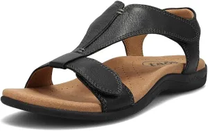 Taos The Show Premium Leather Women's Sandal - Experience Everyday Style, Comfort, Arch Support, Cooling Gel Padding and an Adjustable Fit for Exceptional Walking Comfort Black 10 (M) US