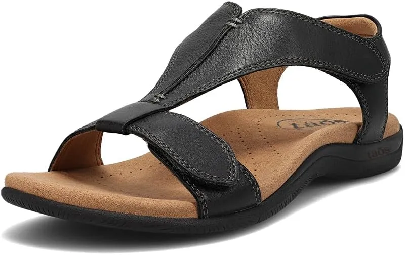 Taos The Show Premium Leather Women's Sandal - Experience Everyday Style, Comfort, Arch Support, Cooling Gel Padding and an Adjustable Fit for Exceptional Walking Comfort Black 10 (M) US
