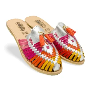 Teresa Model - Women 100% Artisan Hand Made Mexican Leather Hipster Brown Colorful Closed Toe Sandal Huarache Artesanal - Hecho a Mano Handcrafted in Mexico (US 8)