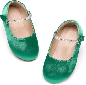 THEE BRON Toddler Dress Shoes Flower Girls Glitter Mary Jane Ballerina Flat Shoes