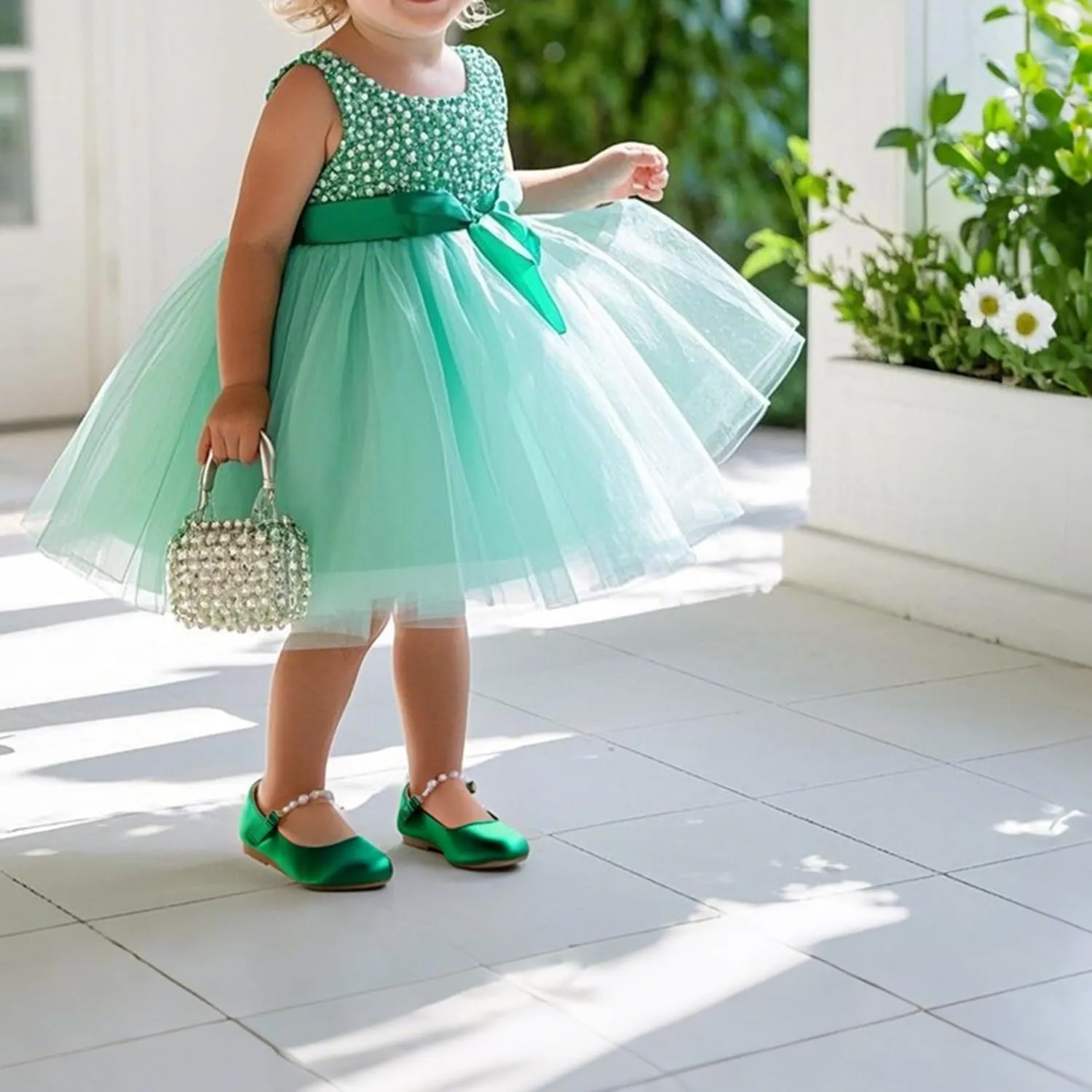 THEE BRON Toddler Dress Shoes Flower Girls Glitter Mary Jane Ballerina Flat Shoes