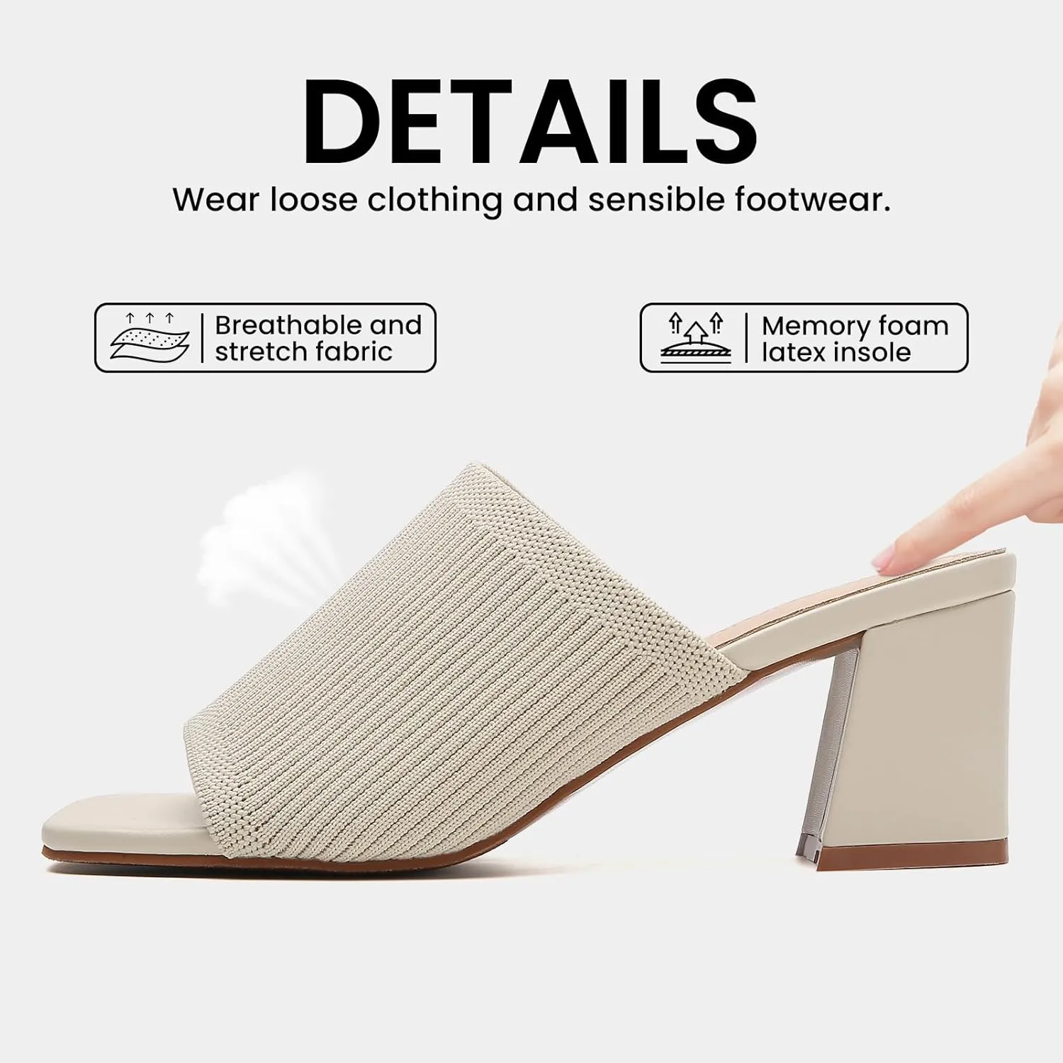 Tilocow Knit Heeled Sandals for Women Square Chunky Low Block Heel Mules Open Toe Slip On Breathable Slides Sandal Black