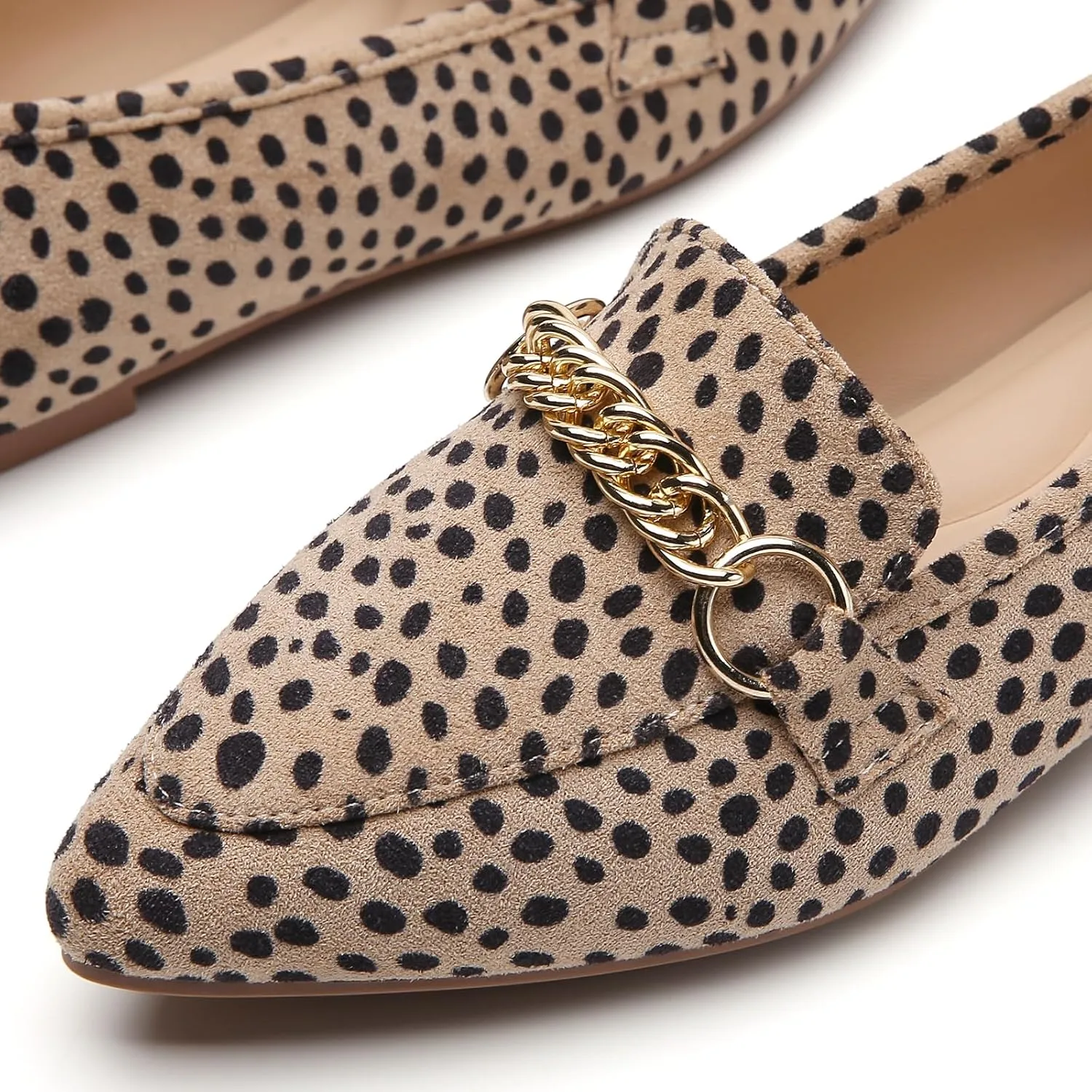 Tilocow Metal Chain Loafers for Women Pointed Toe Slip on Flats Comfortable Fashion Work Shoes