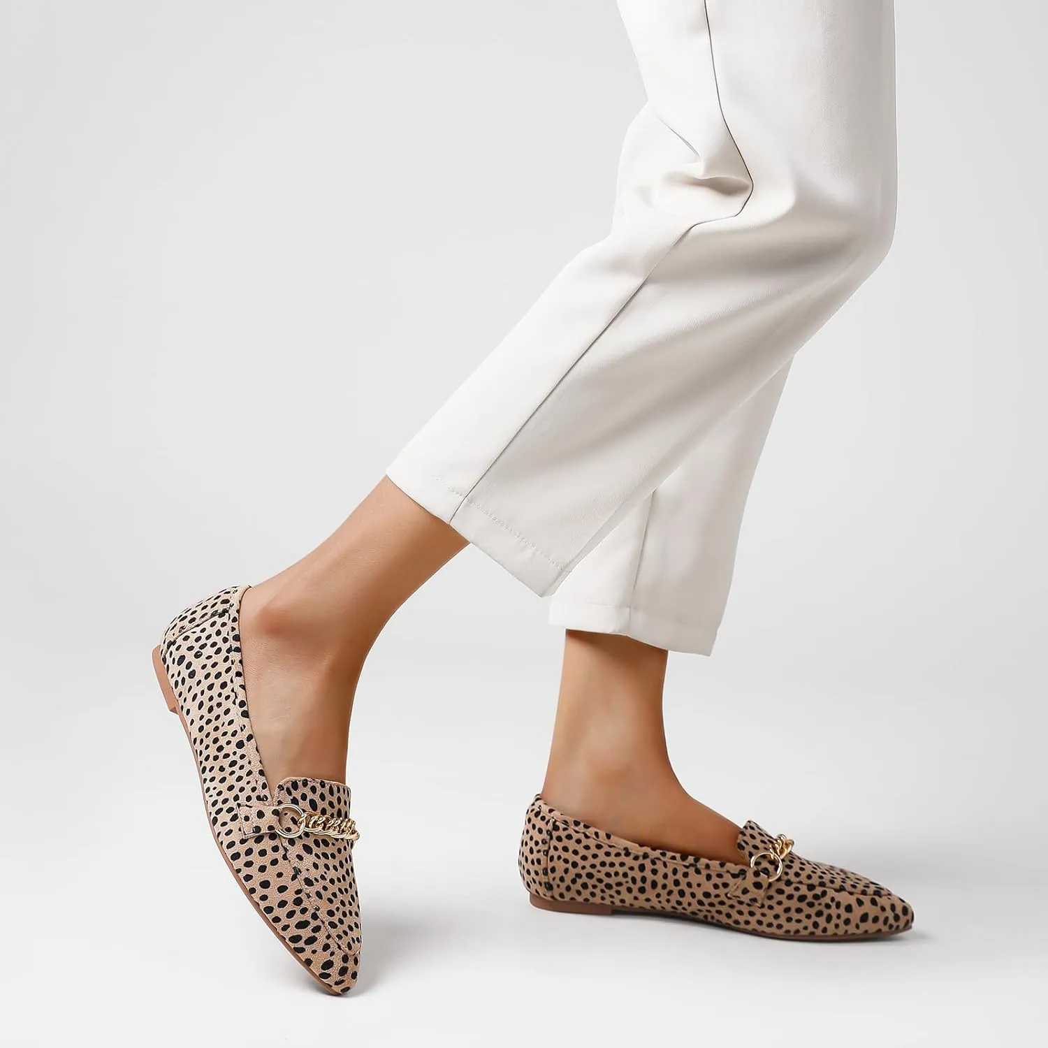 Tilocow Metal Chain Loafers for Women Pointed Toe Slip on Flats Comfortable Fashion Work Shoes
