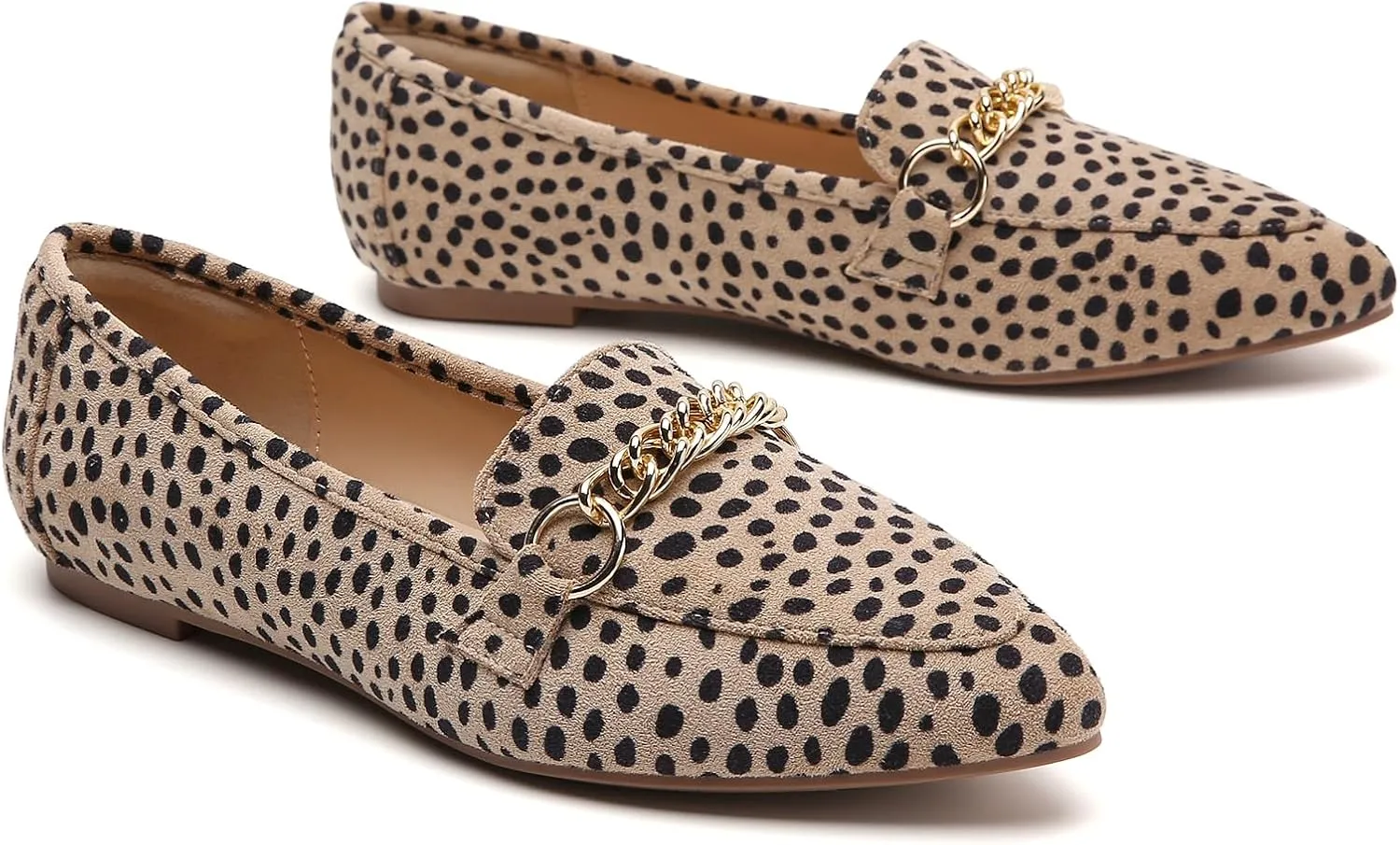 Tilocow Metal Chain Loafers for Women Pointed Toe Slip on Flats Comfortable Fashion Work Shoes