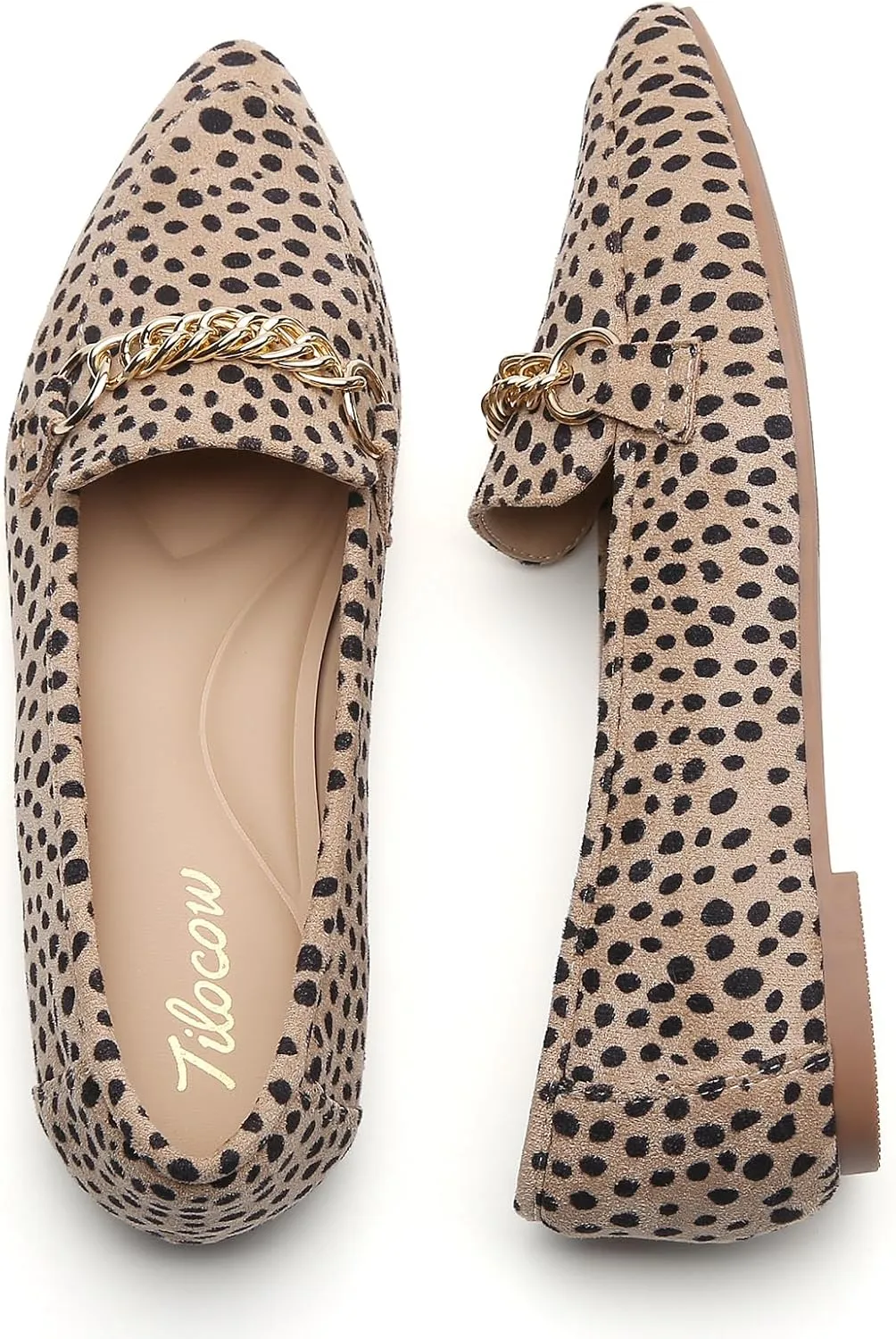 Tilocow Metal Chain Loafers for Women Pointed Toe Slip on Flats Comfortable Fashion Work Shoes