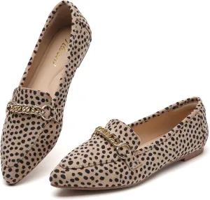 Tilocow Metal Chain Loafers for Women Pointed Toe Slip on Flats Comfortable Fashion Work Shoes
