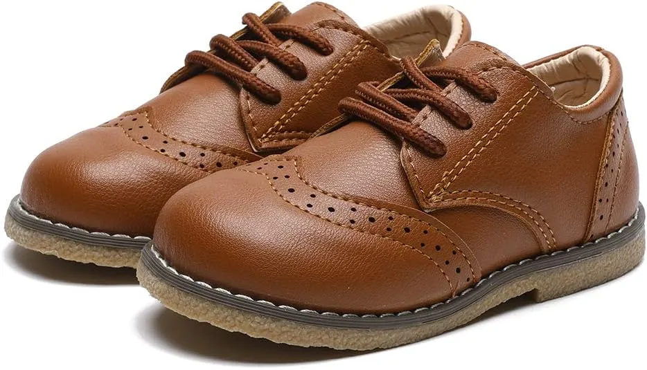 Timatego Toddler Boys Girls Oxford Shoes PU Leather Lace Up School Loafer Flats Baby Infant Uniform Dress Shoes(Toddler/Little Kid)