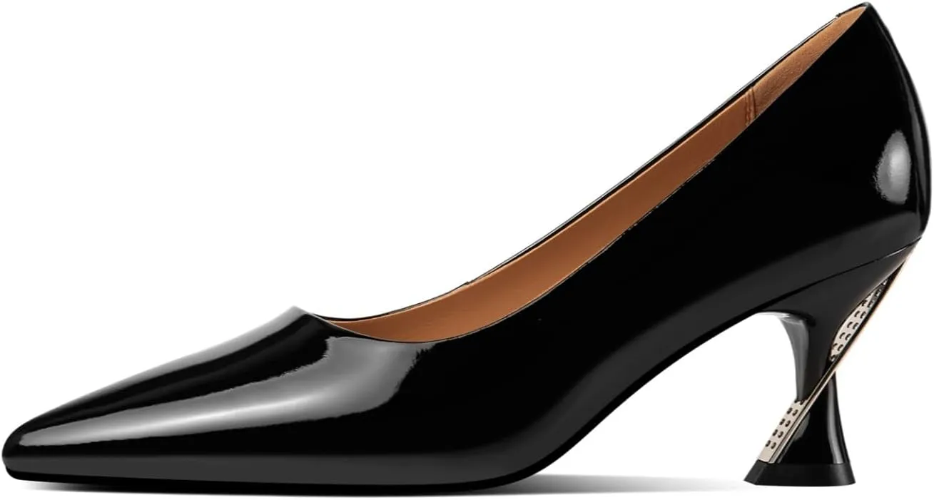 TinaCus Women's Pointed Toe Handmade Mid Heels Glossy Patent Leather Slip On Office Lady Pumps Shoes
