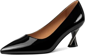 TinaCus Women's Pointed Toe Handmade Mid Heels Glossy Patent Leather Slip On Office Lady Pumps Shoes