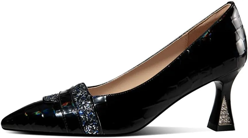 TinaCus Women's Pointed Toe Patent Leather Handmade Mid Heels Stylish Office Lady Pumps Shoes