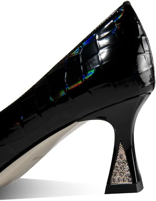 TinaCus Women's Pointed Toe Patent Leather Handmade Mid Heels Stylish Office Lady Pumps Shoes
