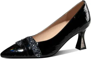 TinaCus Women's Pointed Toe Patent Leather Handmade Mid Heels Stylish Office Lady Pumps Shoes